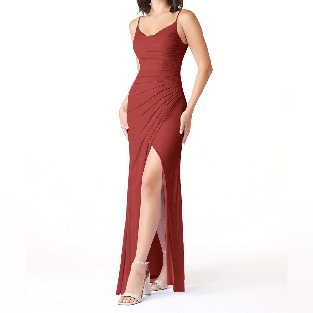 Azazie Deandra Rust Full Length Chiffon Bridesmaid Dress